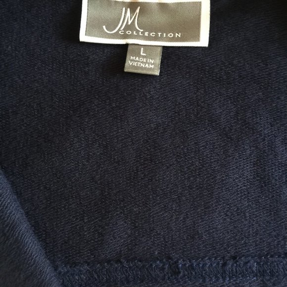 JM Collection Navy and White Accent Zip Jacket Size Gold Tone Zippers & Snaps L - Picture 4 of 10